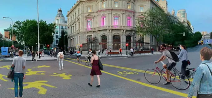 Un manifiesto pide un carril bici temporal en el Paseo de la Castellana de Madrid