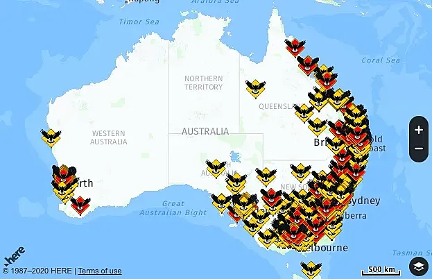 Ataques de pájaros en Australia (fuente: MagpieAlert).