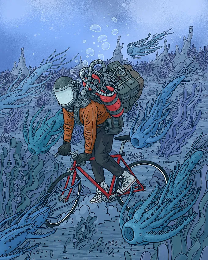 Ciencia ficción en bici: la distopía ilustrada de Evan Art