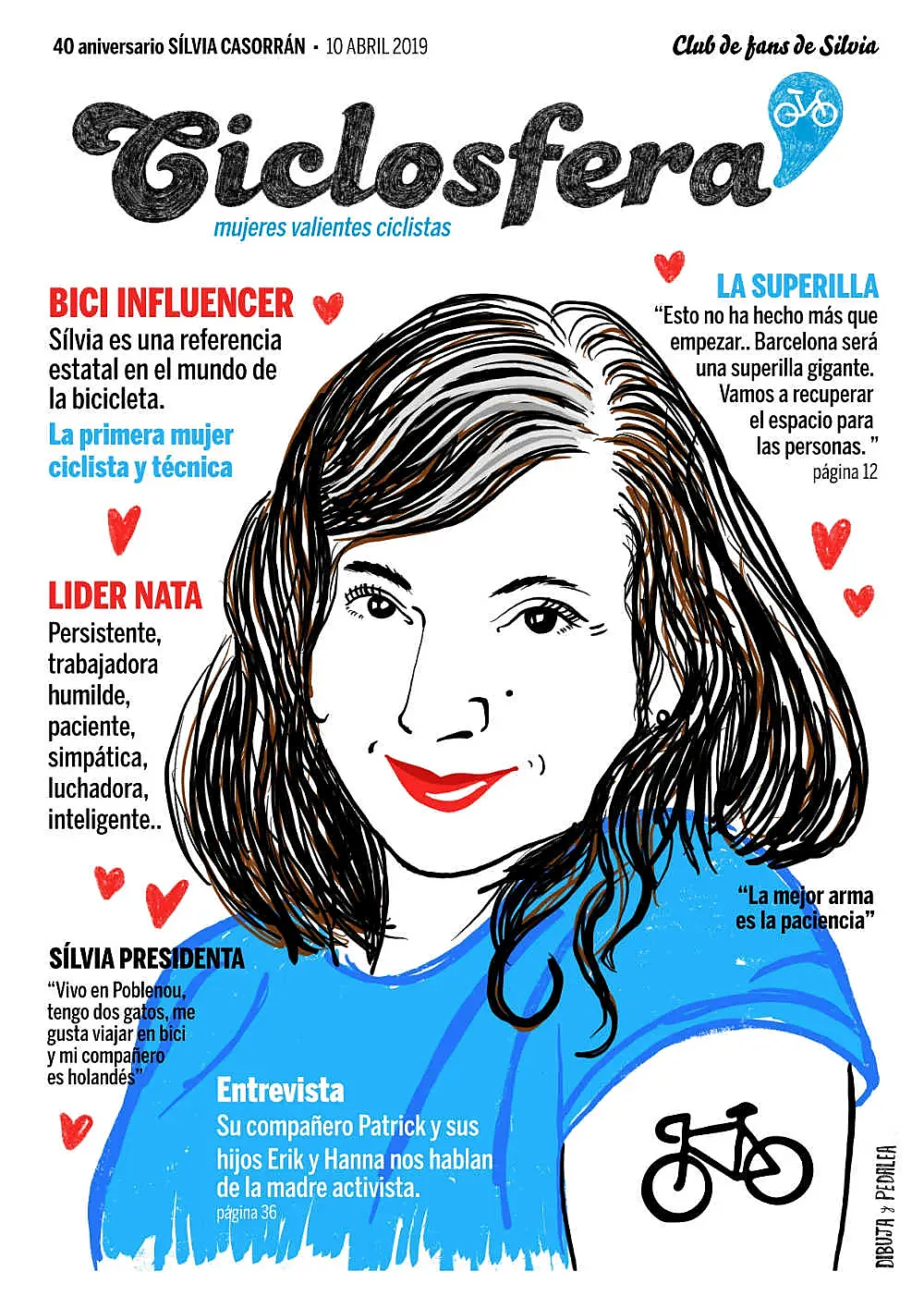 Cartel de Karin Du Croo, de Dibuja y Pedalea, por el cumpleaños de Silvia Casorrán.